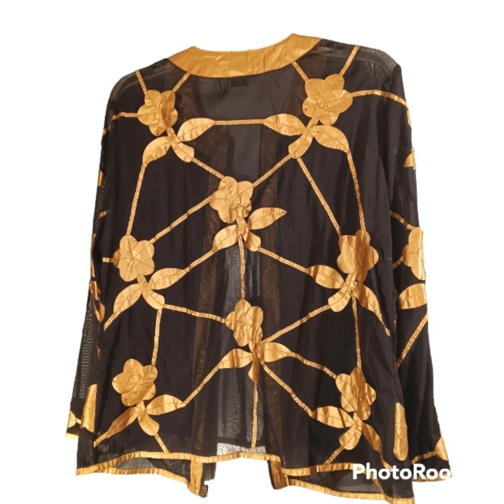 Peck & Peck Black and Copper Floral Semi Sheer Long Sleeve Zip Up Jacket… - Picture 2 of 6